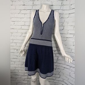 Nanette Lepore Blue and white knit short skirt stretch dress zip up XS